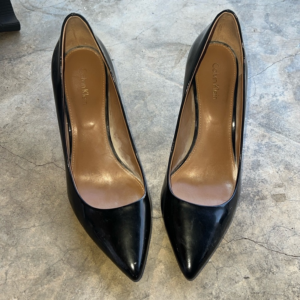 Black patten leather heels